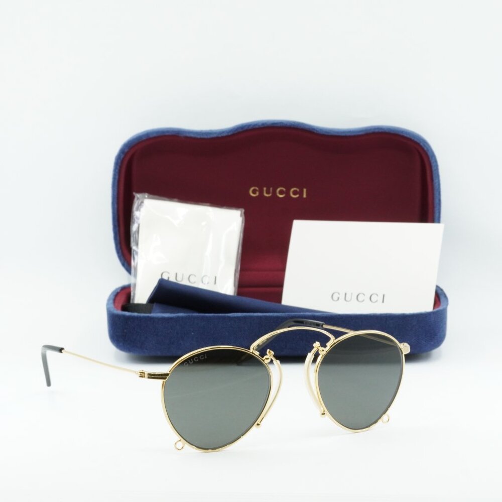 Gucci GG1034S 002 Geometric Sunglasses - Gold with Chain/Grey - Picture 10 of 10